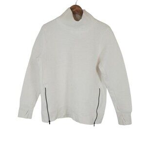 All In Motion Cream Quilted Turtleneck Side Zippers Long Sleeve Sweatshirt Large
